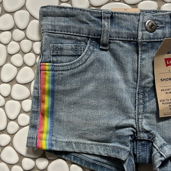 🆕 NWT Levi’s Denim Shorty Short Rainbow Tape Stripe Girls Sz 3T - Picture 5 of 10